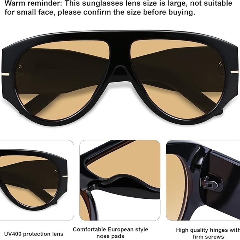 Oversized 70s Retro Aviator Vintage Style Sun Glasses - Picture 5 of 6